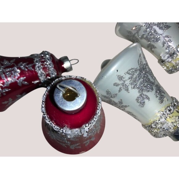 Rauch Victoria 4 Glass Bell Christmas Ornaments  Red White  3Inch Vintage 1983 - Picture 7 of 12
